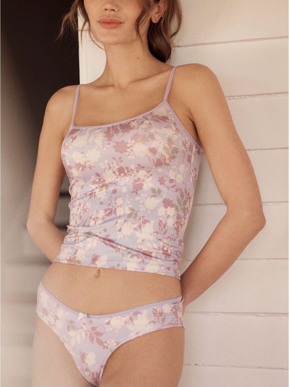 Anthropologie Lyre Bird Skin Seamless Scoop-Neck Tank & briefs purple floral NEW